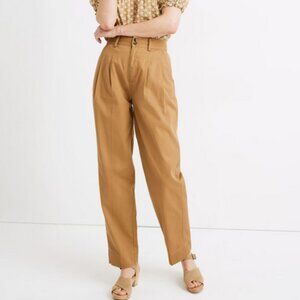 MADEWELL HIGH RISE PLEATED WIDE LEG TAPER PANT BROWN CHINO 10